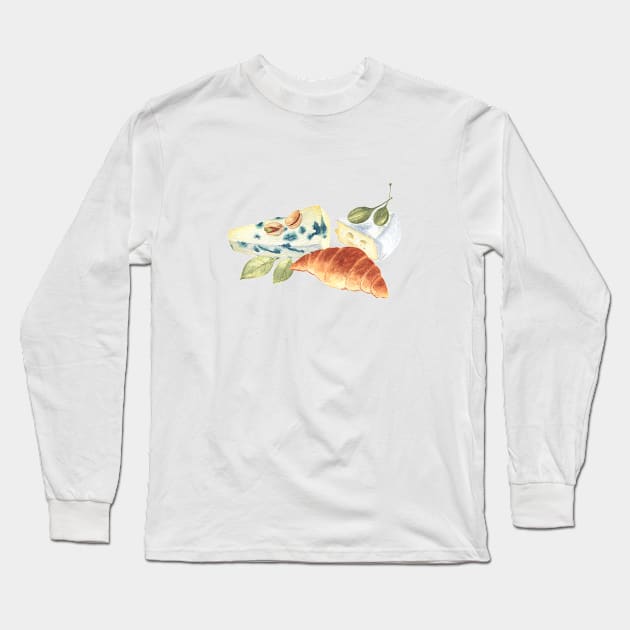 Blue cheese and croissant Long Sleeve T-Shirt by Flowersforbear